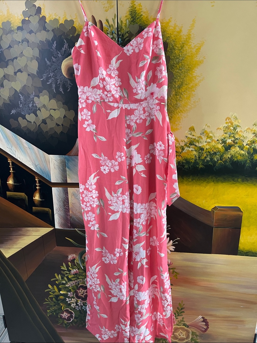 Guess Pink Floral Spaghetti Strap Jumpsuit